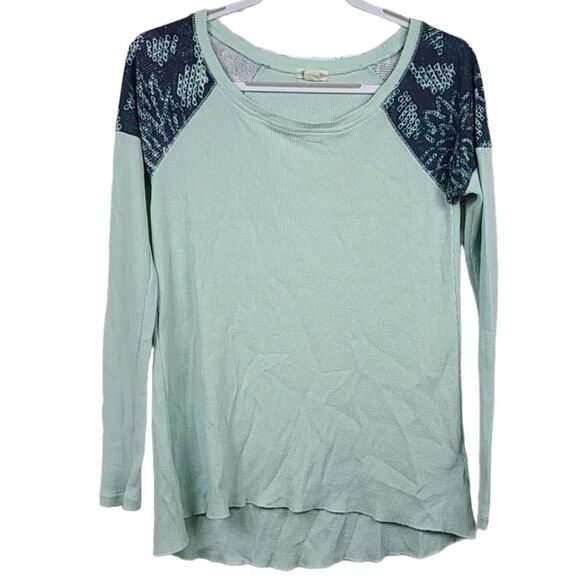 Roxy Mint Green Boho Waffle Thermal Shirt Long Sleeve Floral Print Top Medium - Picture 8 of 10